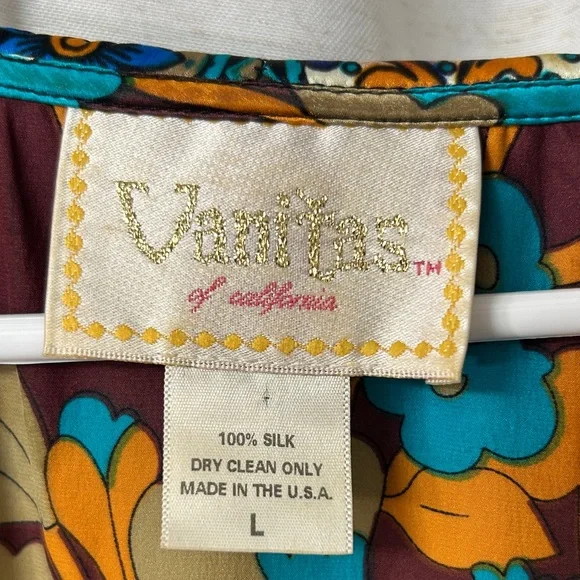 VAnita Teal, Brown & Blue Floral Boho Maxi Dress 100 % silk - Picture 2 of 9